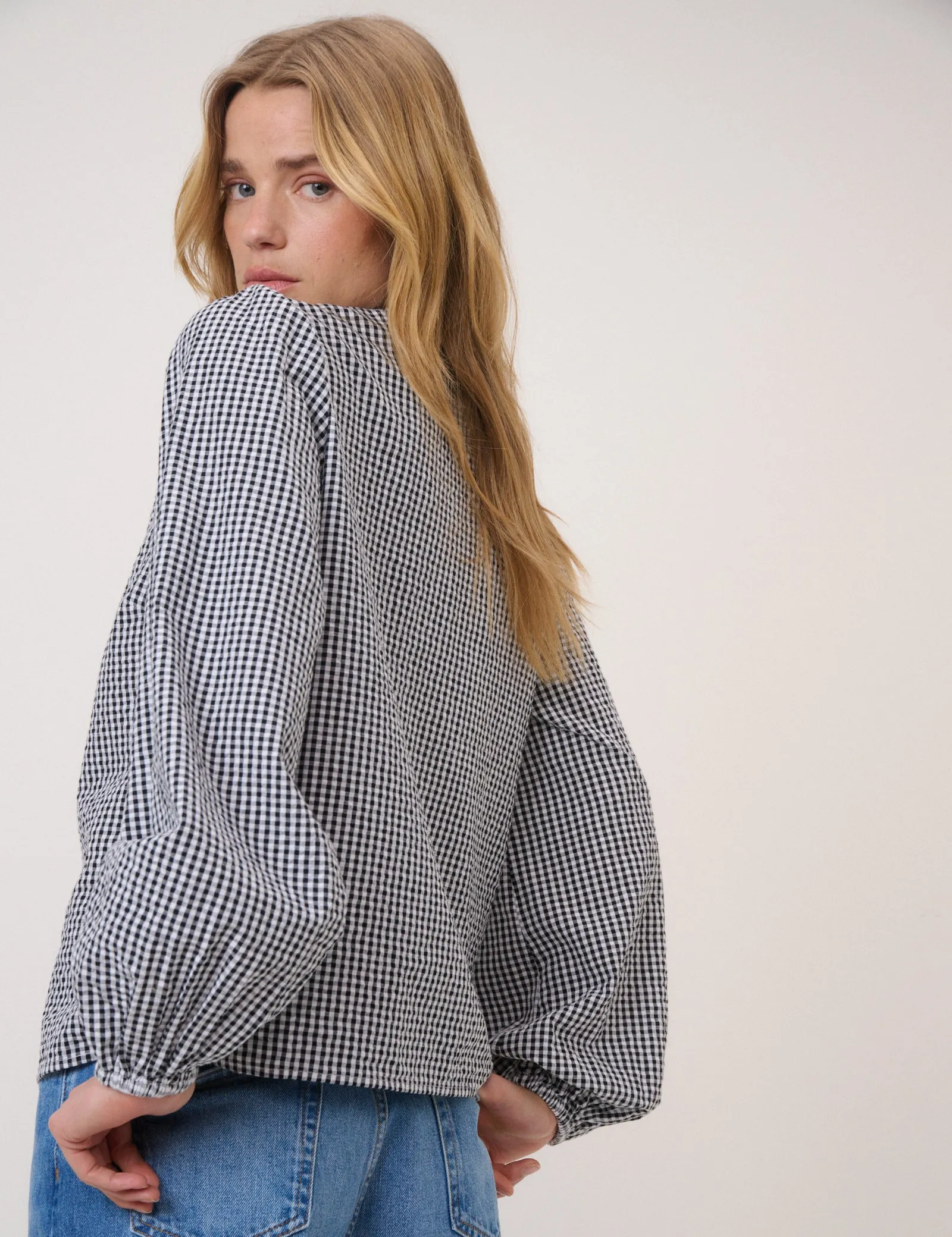 Black Gingham Embroidered Floral Collar Blouse sold by Nobody's Child product image thumbnail 5