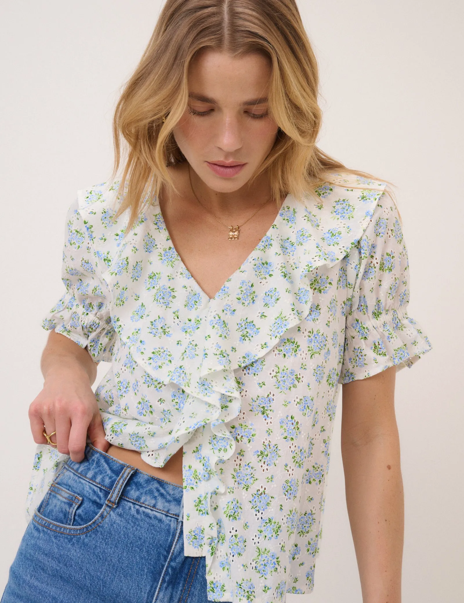 White Floral Whitney Blouse sold by Nobody's Child product image thumbnail 3