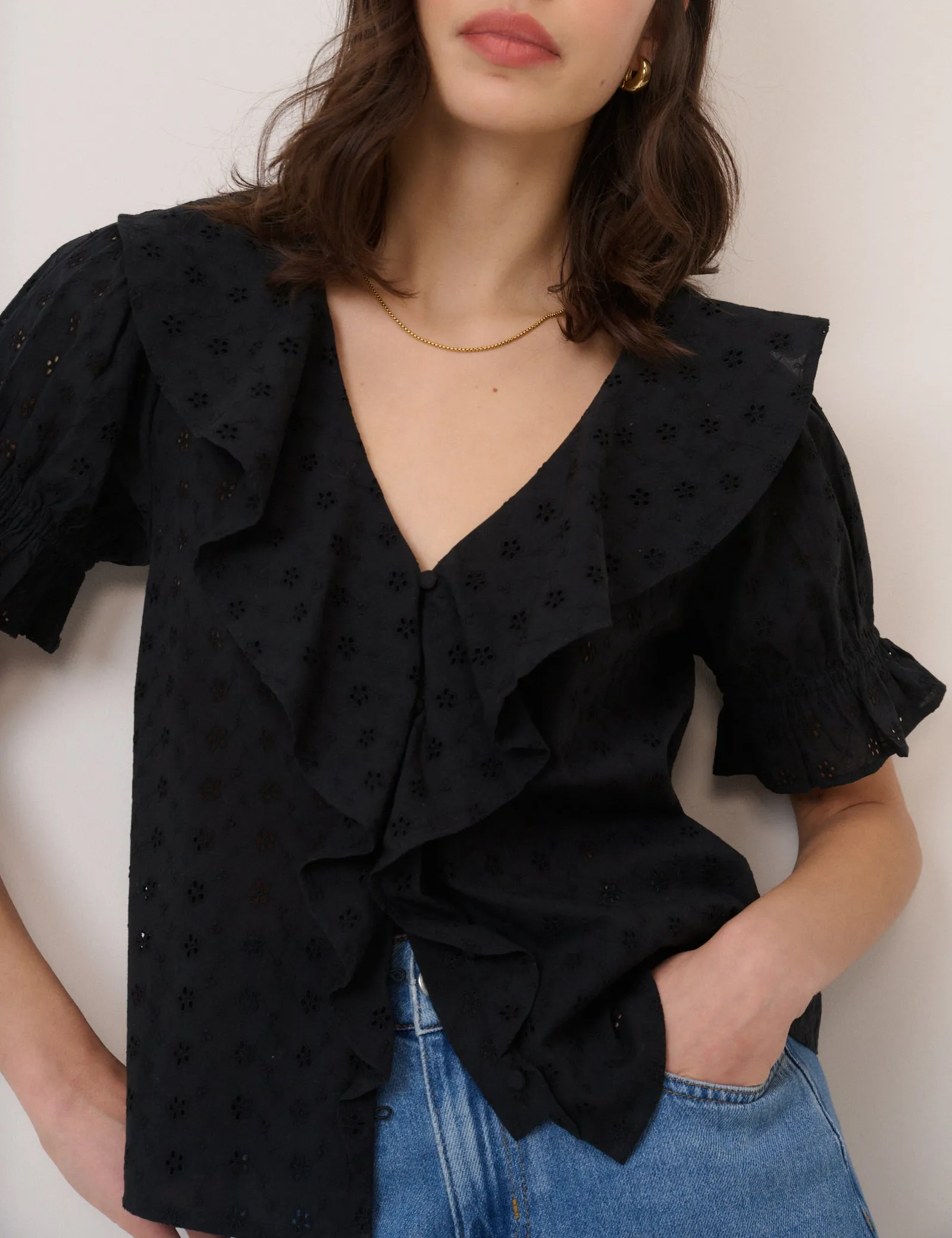 Black V-Neck Whitney Blouse sold by Nobody's Child product image thumbnail 3