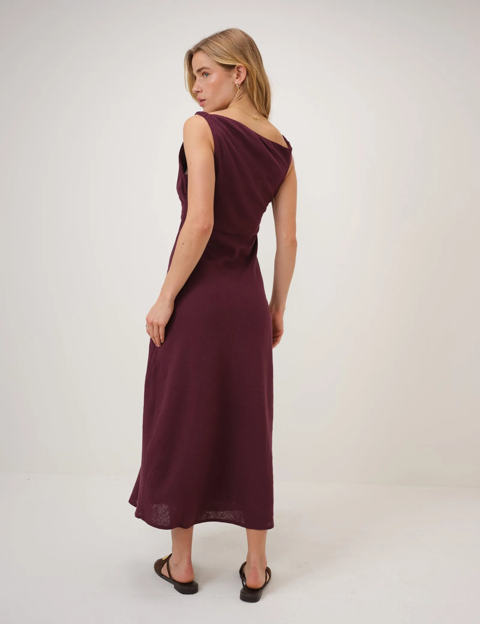 Plum Linen-Blend Kalani Midi Dress sold by Nobody's Child product image thumbnail 5