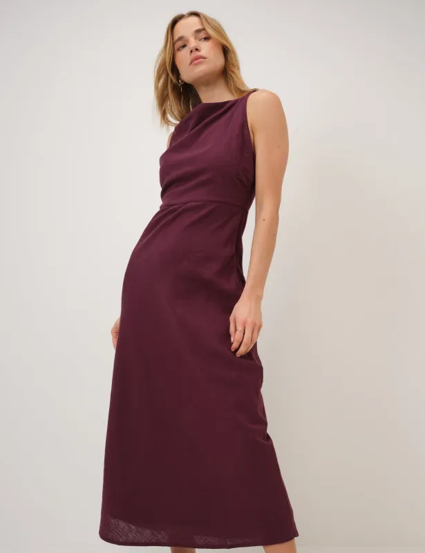 Plum Linen-Blend Kalani Midi Dress made by Nobody's Child