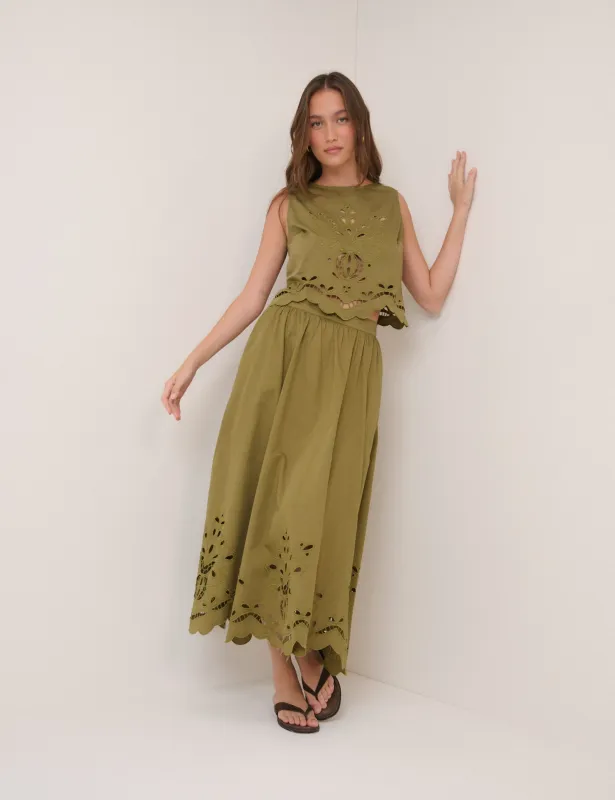 Green Broderie Anglaise Tank Top sold by Nobody's Child