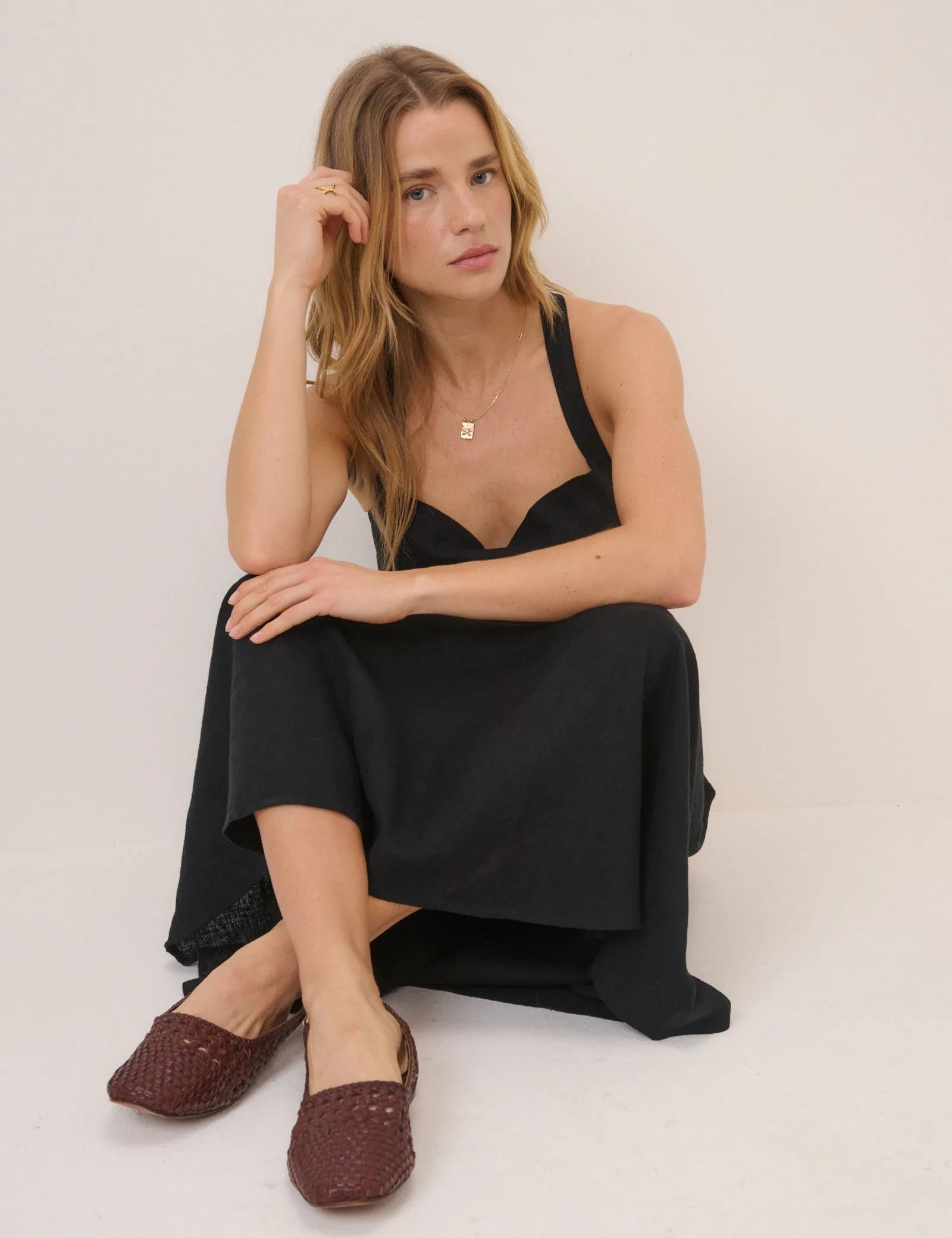 Black Linen-Blend Dana Midi Dress sold by Nobody's Child product image thumbnail 4