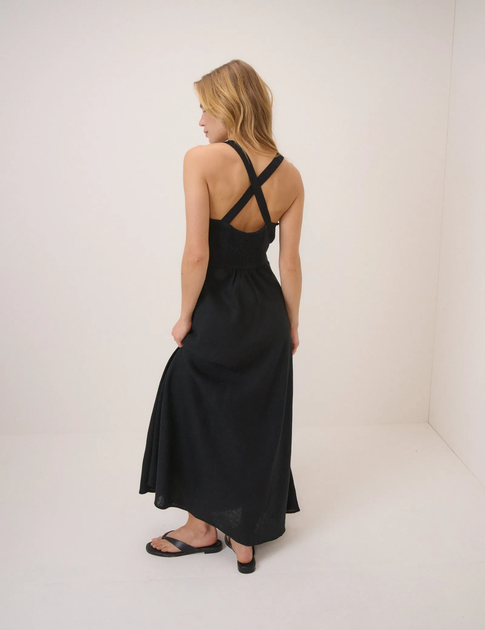 Black Linen-Blend Dana Midi Dress sold by Nobody's Child product image thumbnail 2