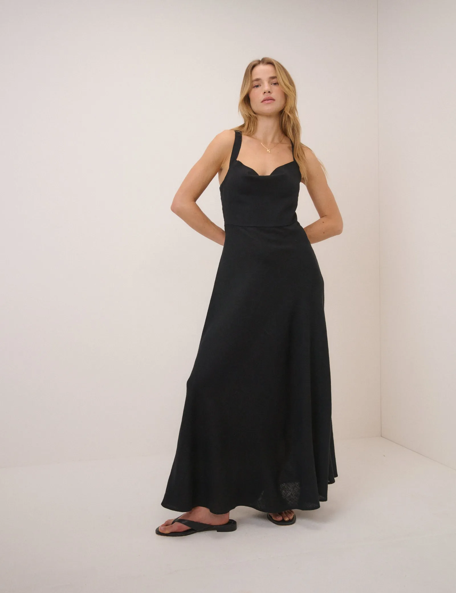 Black Linen-Blend Dana Midi Dress sold by Nobody's Child product image thumbnail 5