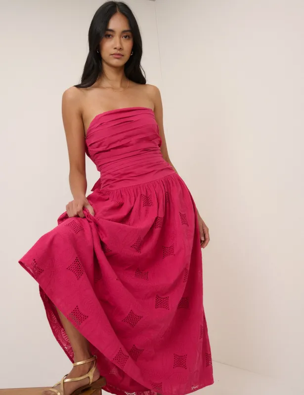 Pink Bandeau Broderie Anglaise Ariella Midi Dress made by Nobody's Child
