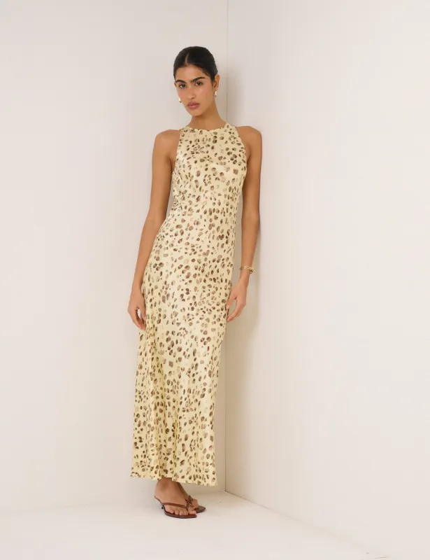 Butter Yellow Leopard Print Zahara Maxi Dress made by Nobody's Child