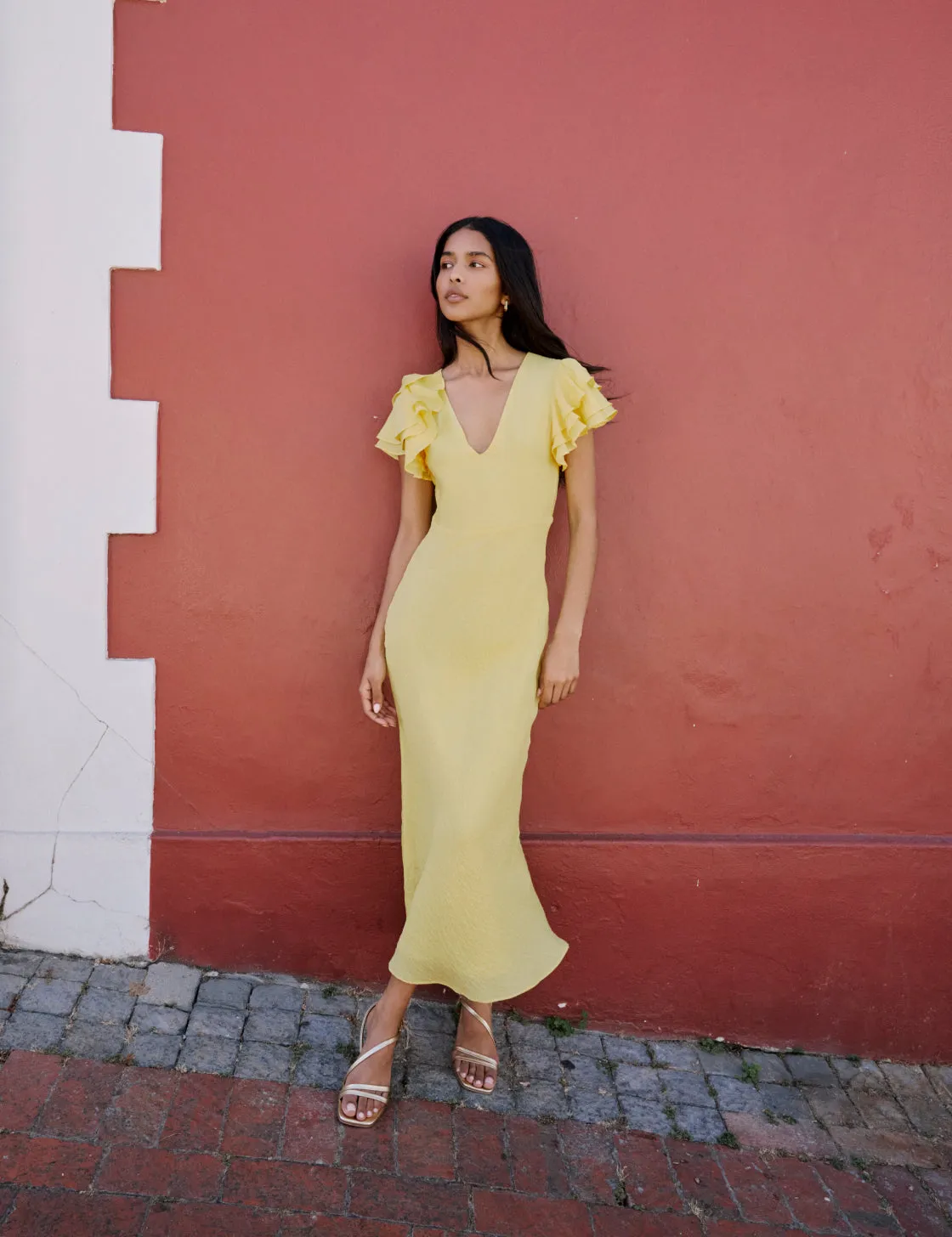 Yellow Frill Sleeve Lola Midi Dress sold by Nobody's Child product image thumbnail 2