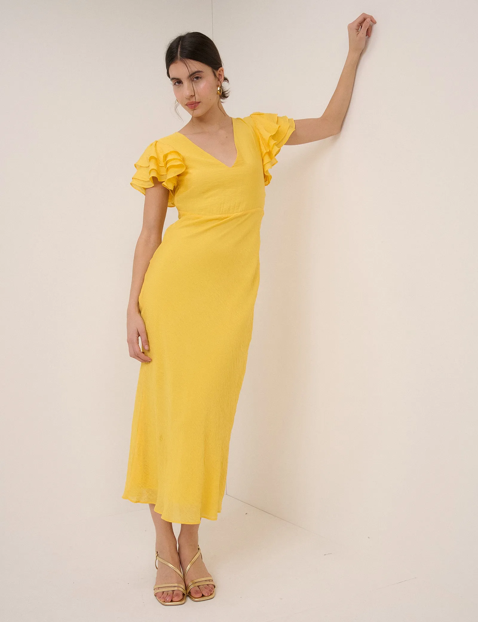 Yellow Frill Sleeve Lola Midi Dress sold by Nobody's Child product image thumbnail 5
