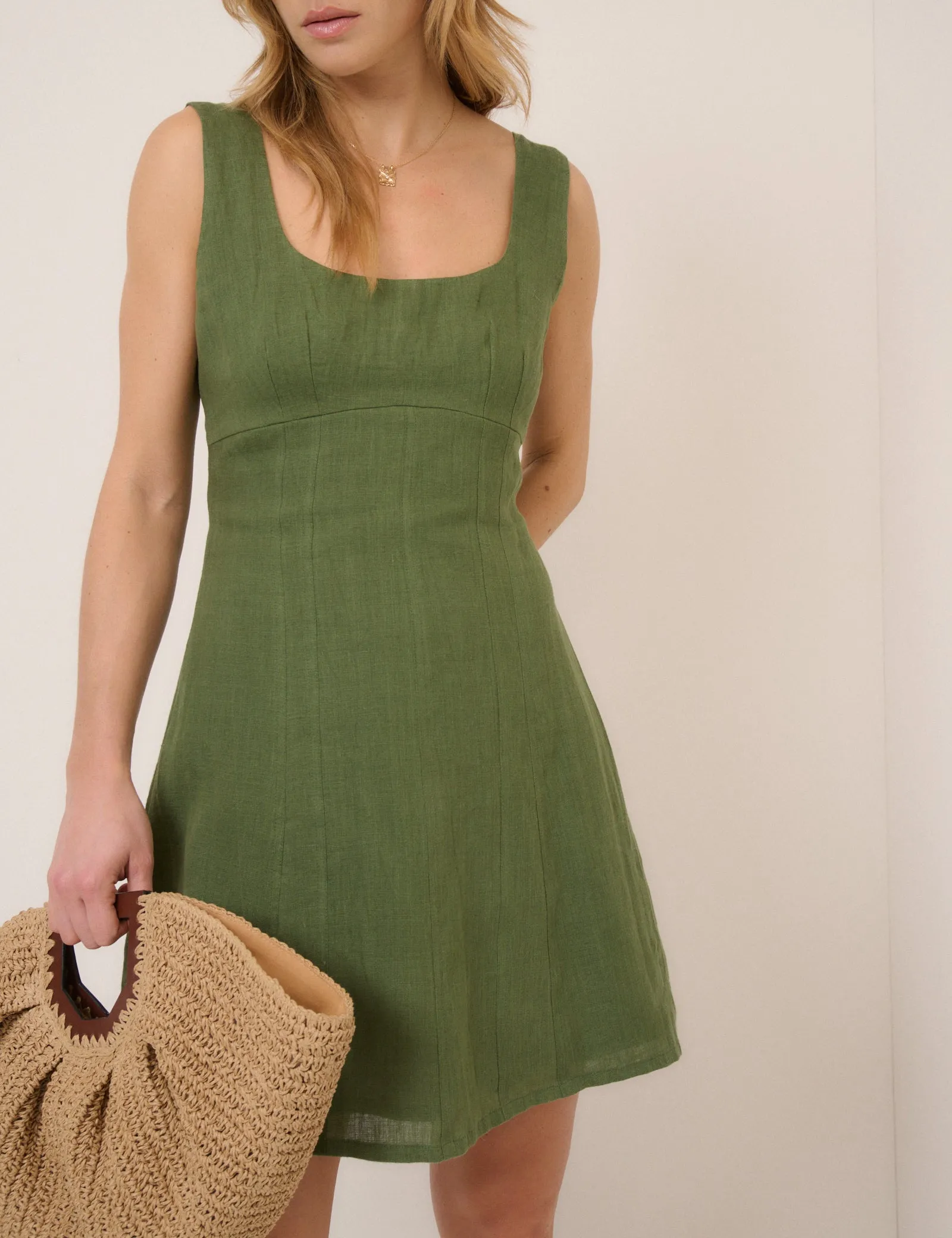 Green Linen Emelia Mini Dress sold by Nobody's Child product image thumbnail 3