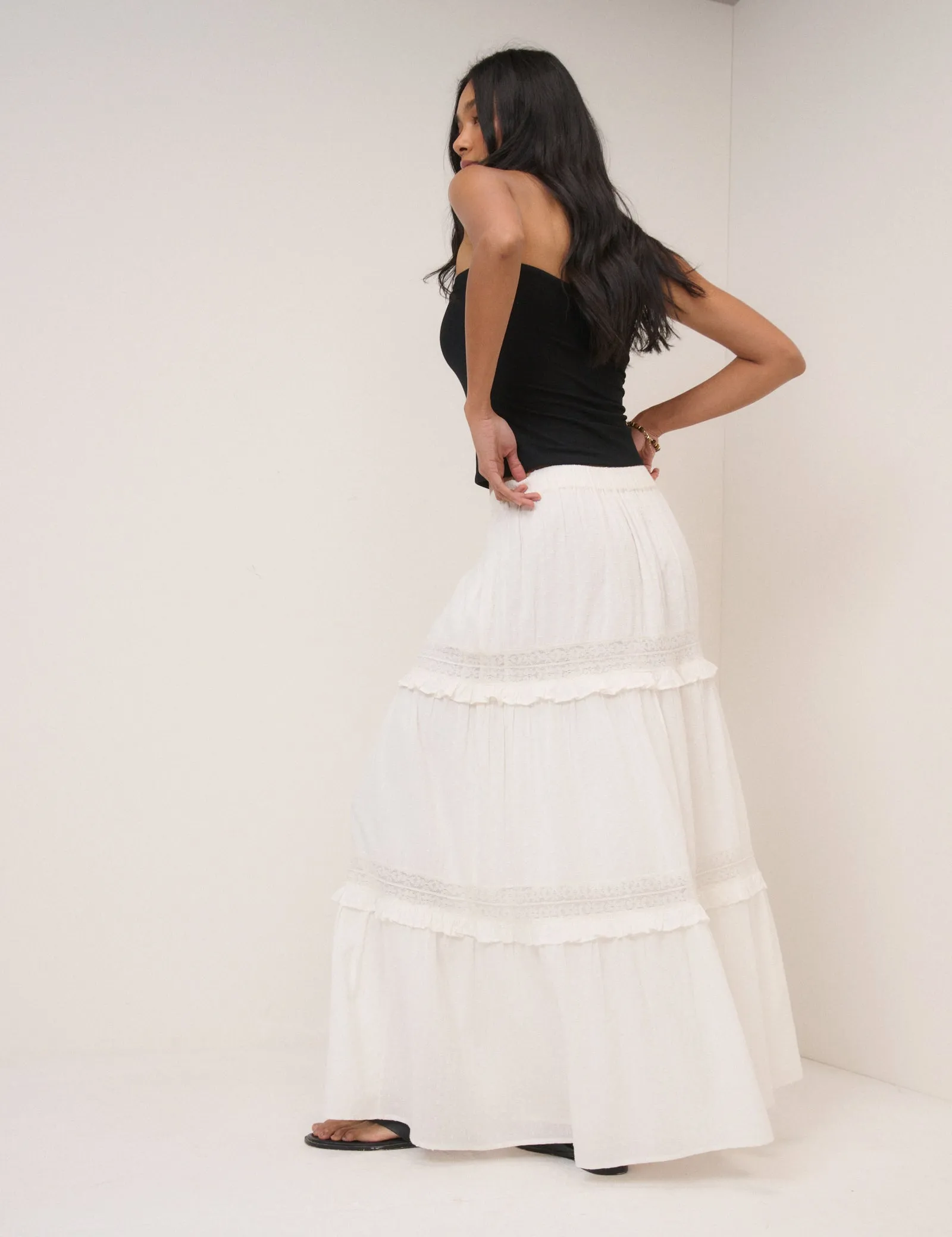 White Tiered Midi Skirt sold by Nobody's Child product image thumbnail 5