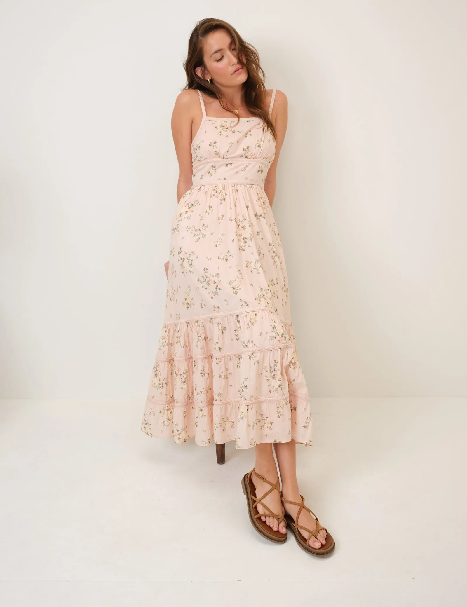 Pink Floral Tiered Veronica Midi Dress sold by Nobody's Child product image thumbnail 4