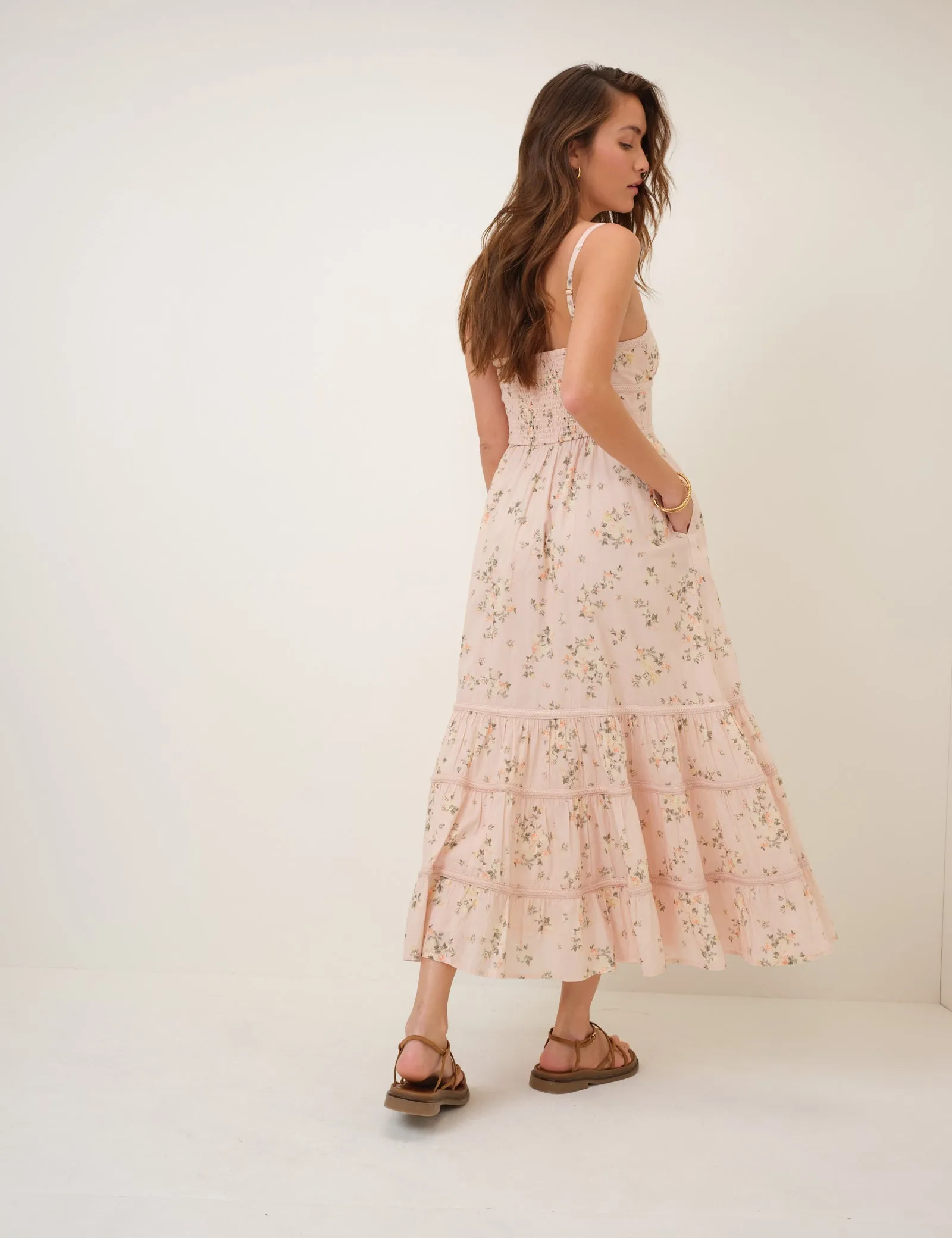 Pink Floral Tiered Veronica Midi Dress sold by Nobody's Child product image thumbnail 5