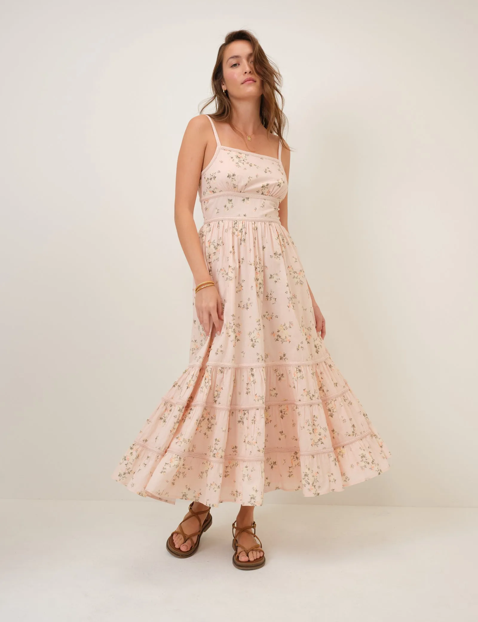 Pink Floral Tiered Veronica Midi Dress sold by Nobody's Child