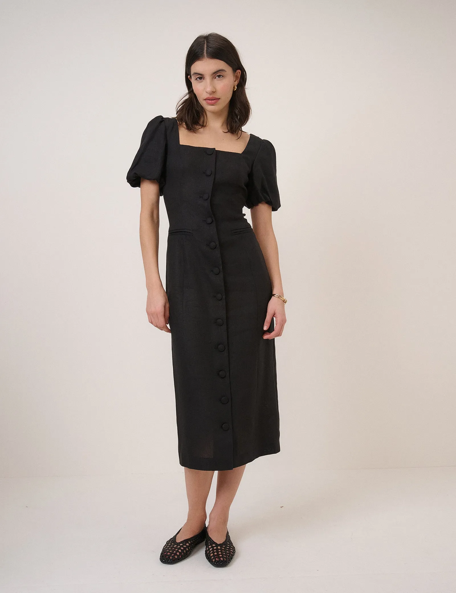 Black Square Neck Tailored Dress sold by Nobody's Child product image thumbnail 3