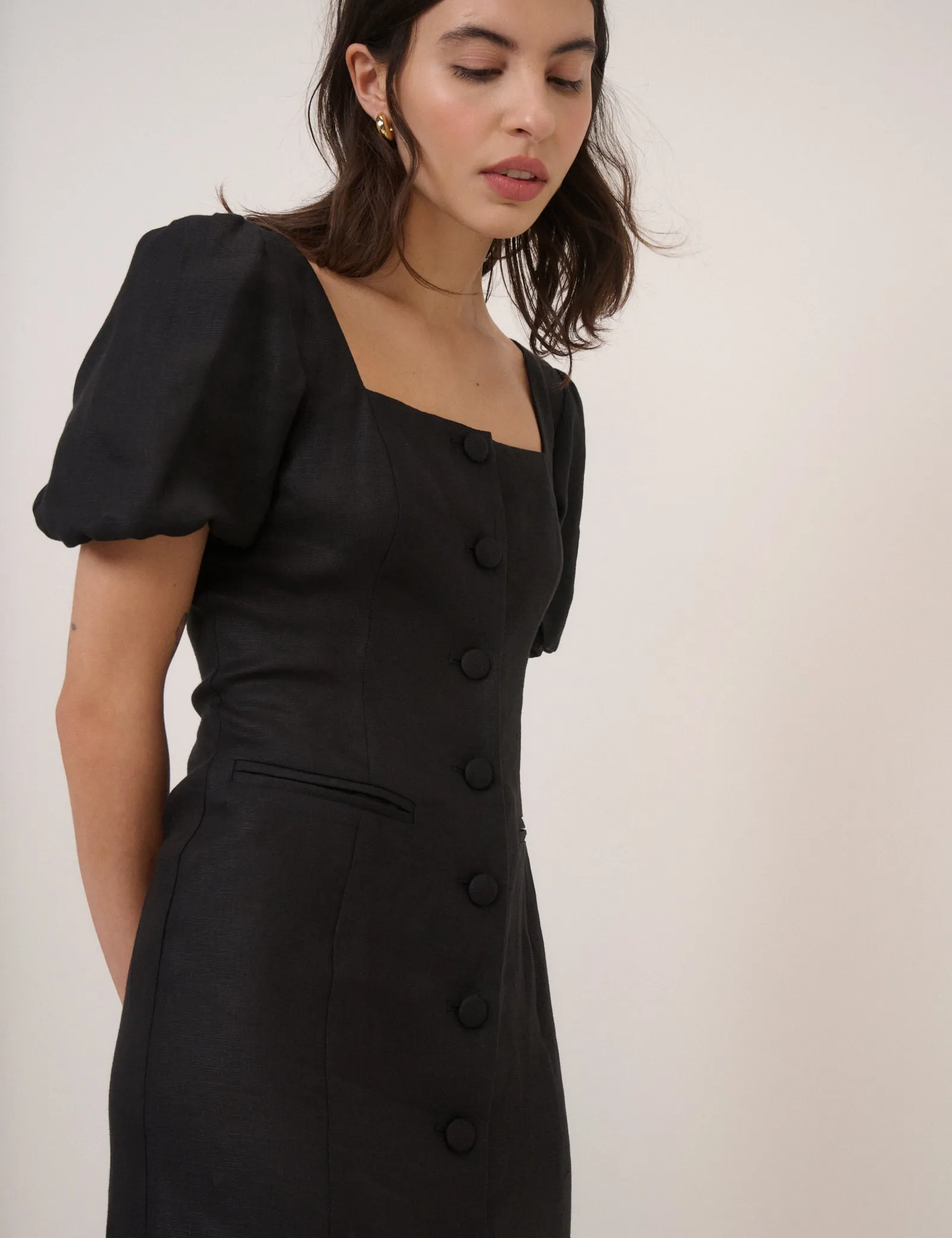 Black Square Neck Tailored Dress sold by Nobody's Child product image thumbnail 2