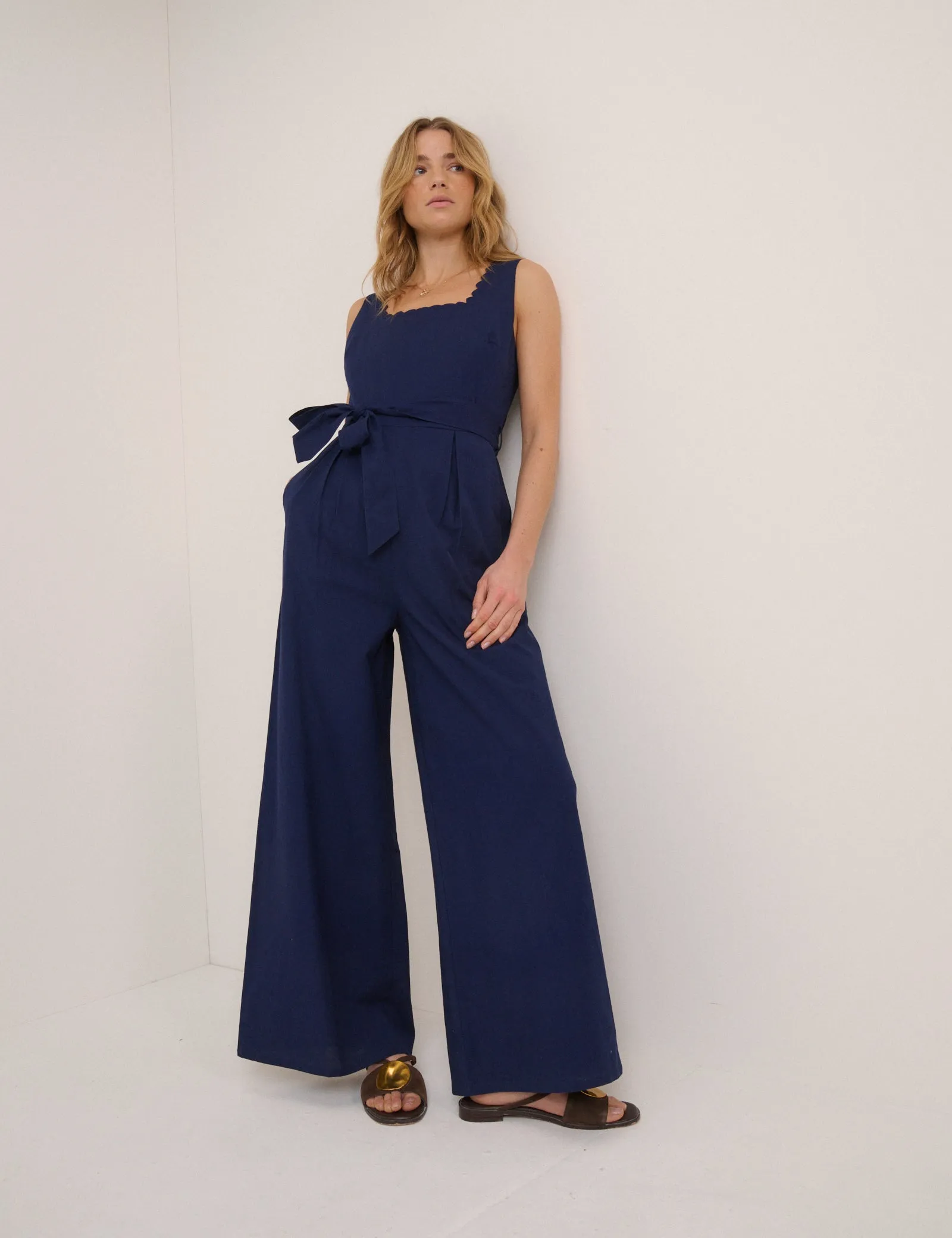 Navy Square Neck Jumpsuit sold by Nobody's Child