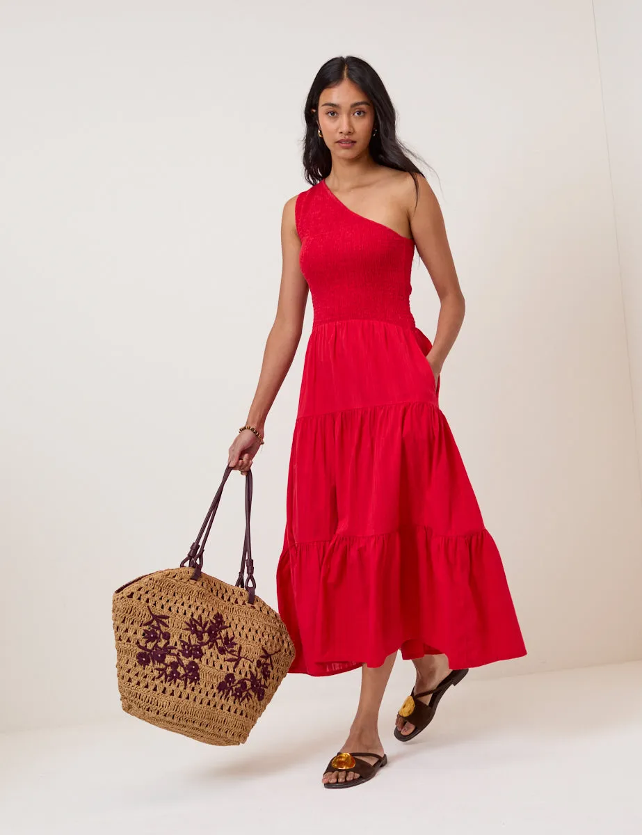 Red One Shoulder Cecilia Midi Dress sold by Nobody's Child