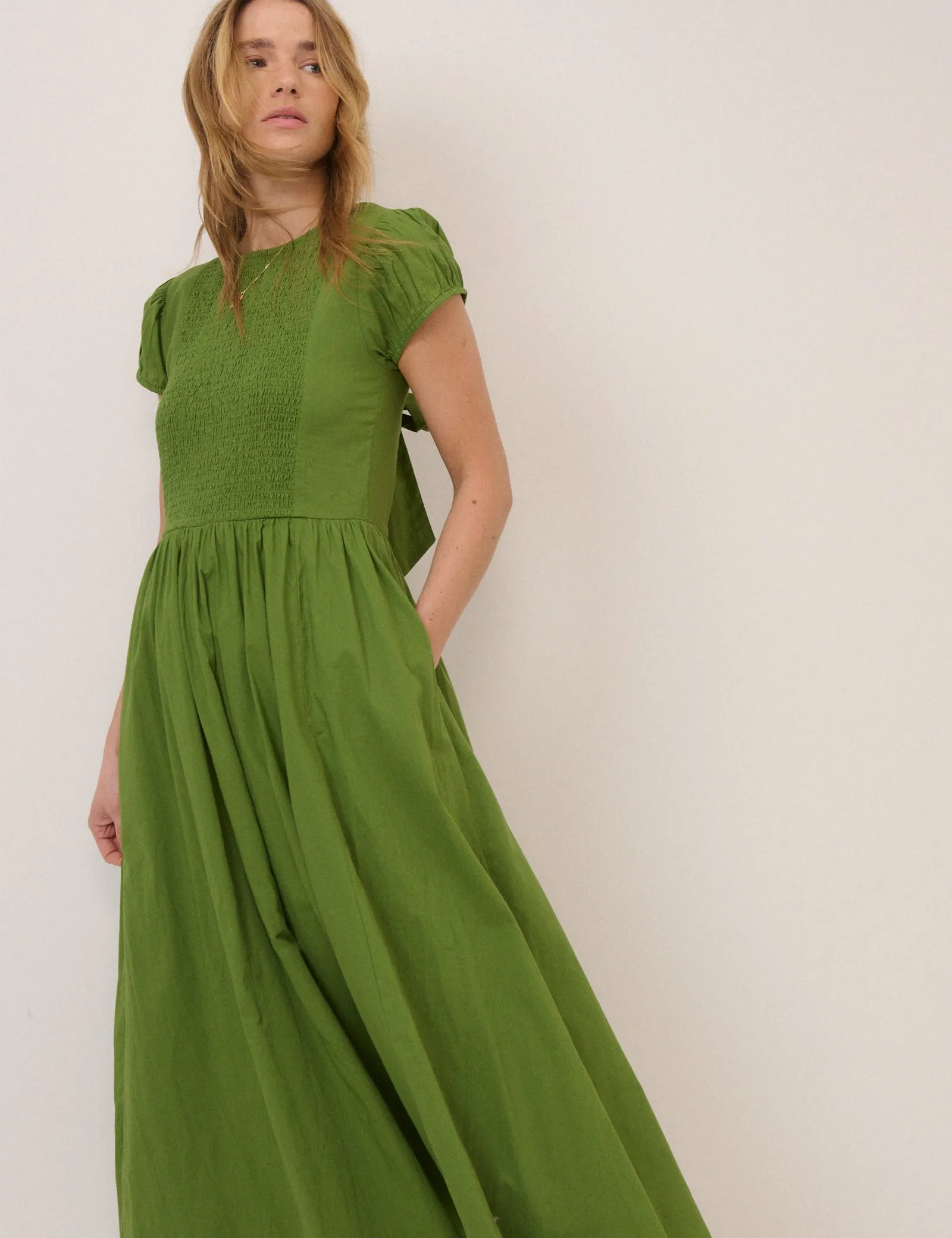 Green Puff Sleeve Allison Midi Dress sold by Nobody's Child product image thumbnail 4