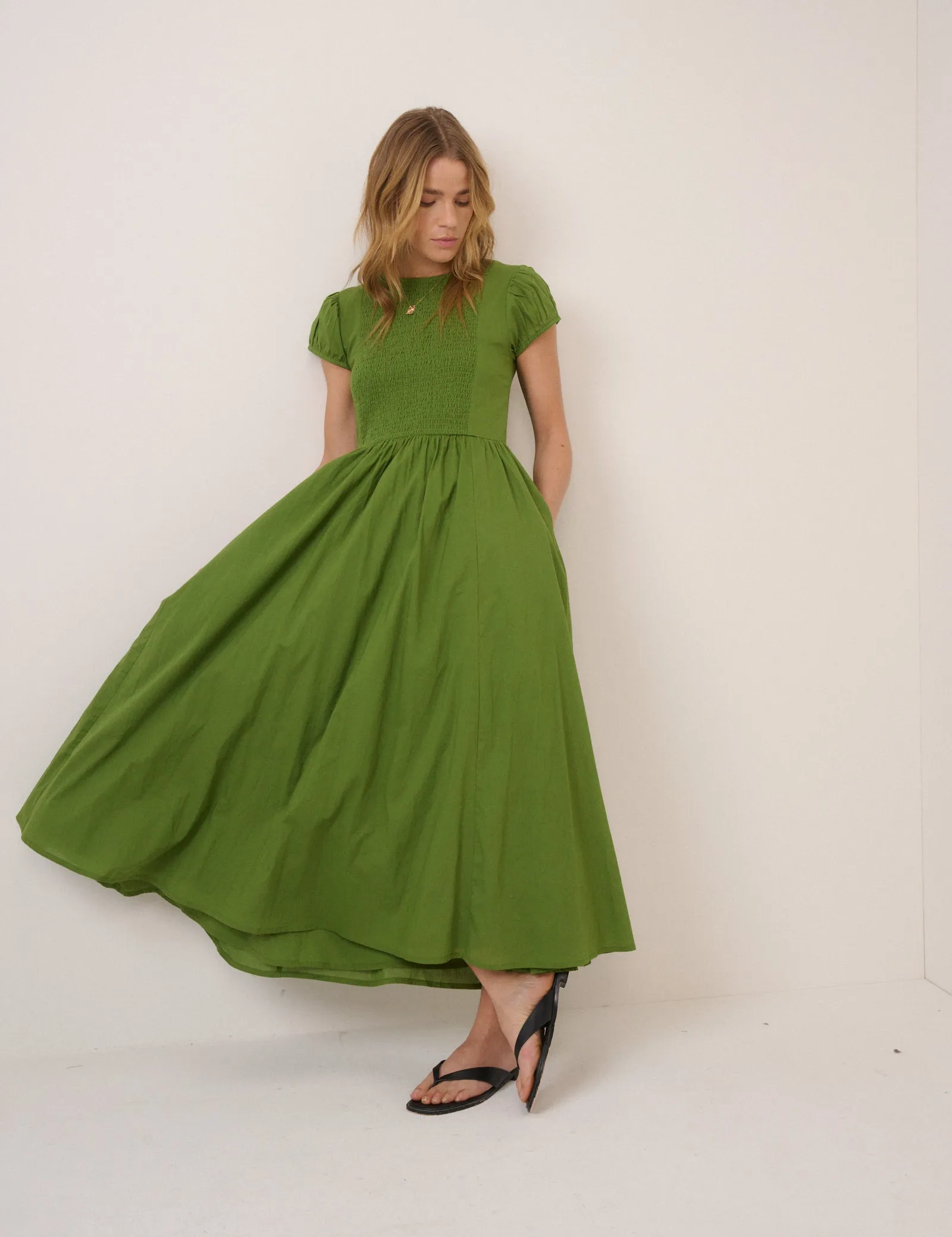 Green Puff Sleeve Allison Midi Dress sold by Nobody's Child product image thumbnail 3