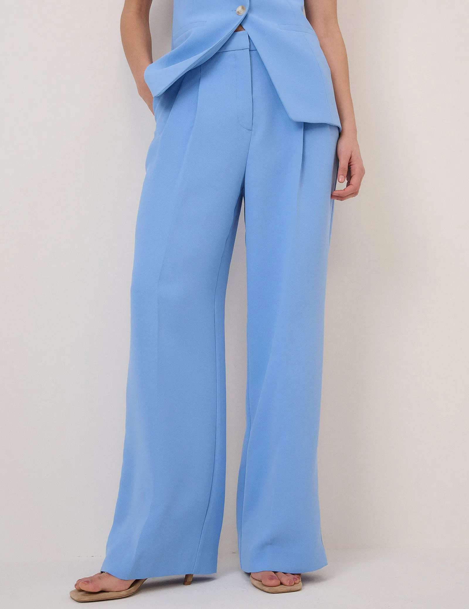 Blue Wide Leg Jax Crepe Trousers sold by Nobody's Child product image thumbnail 4