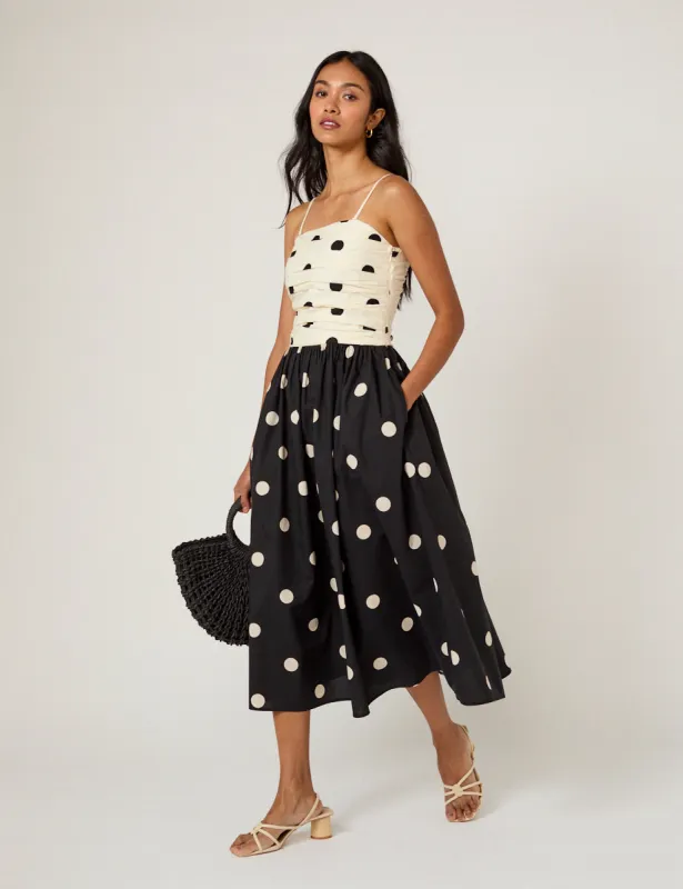 Monochrome Polka Dot Alice Midi Dress made by Nobody's Child