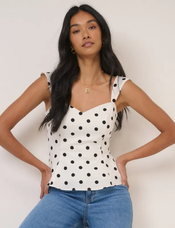 White Polka Dot Fitted Top sold by Nobody's Child