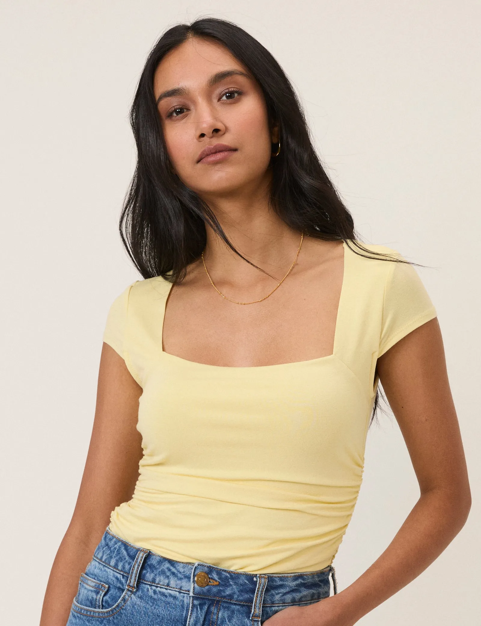 Butter Yellow Square Neck Top sold by Nobody's Child