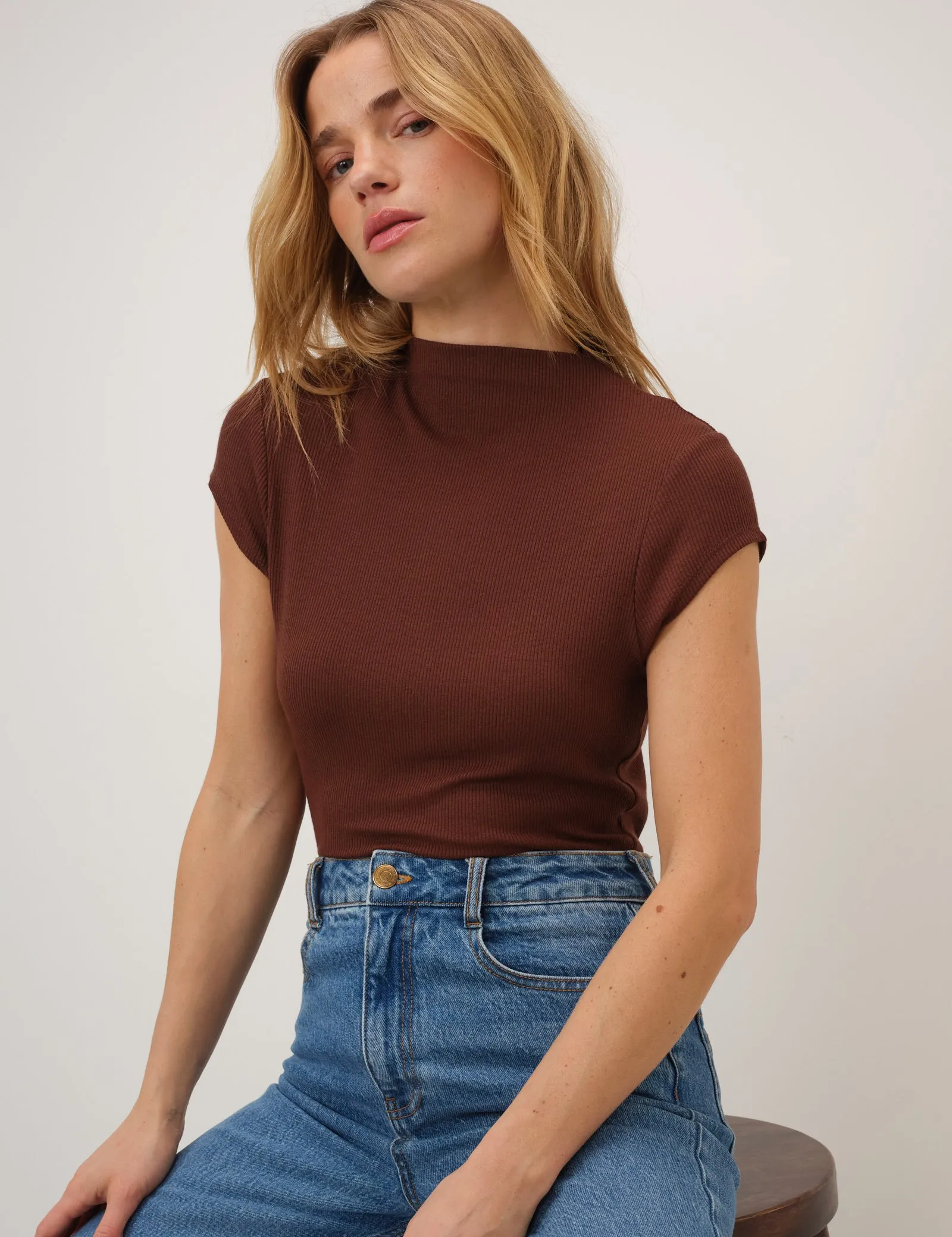 Brown Ribbed Cap Sleeve Top sold by Nobody's Child product image thumbnail 5