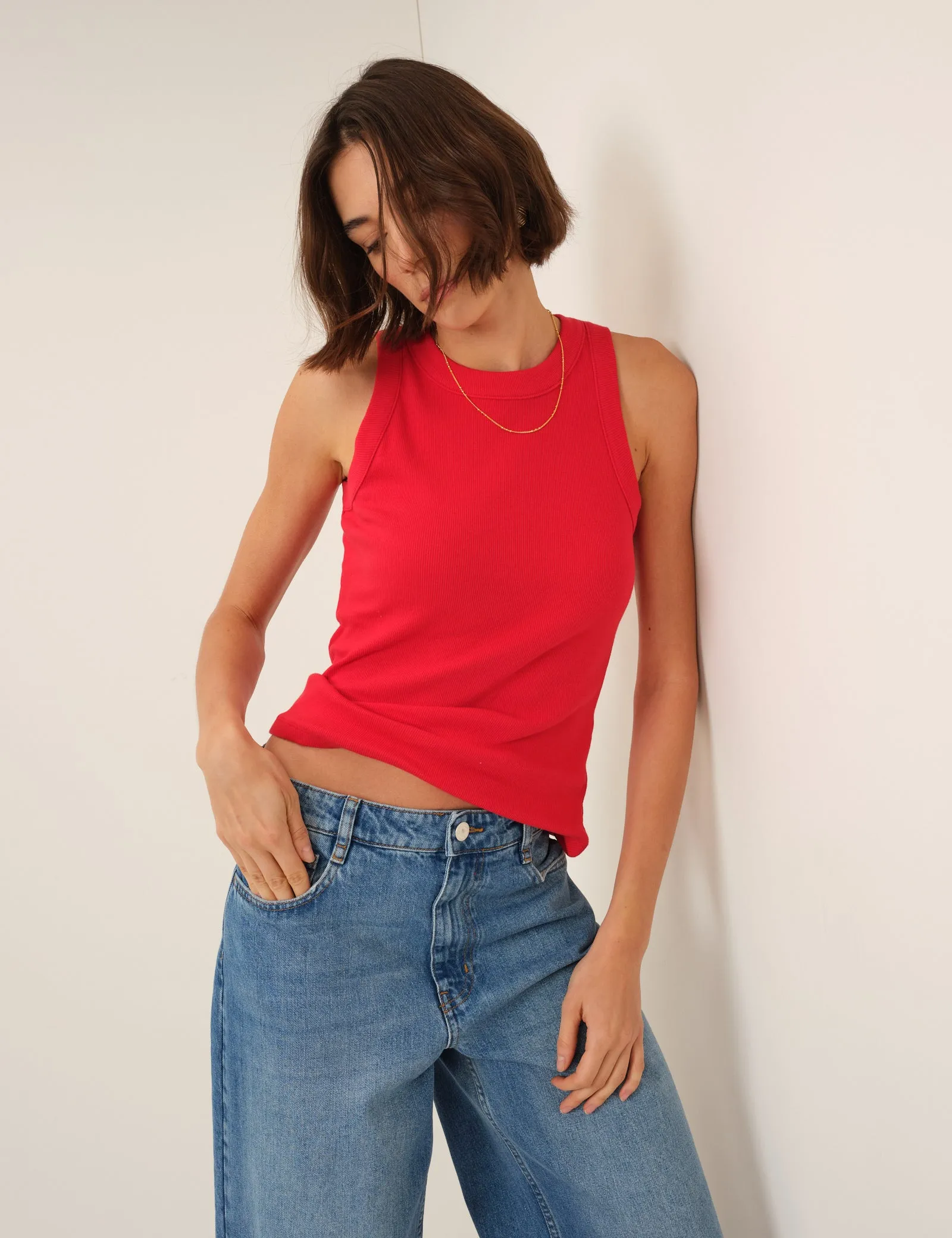 Red Ribbed Racer Vest sold by Nobody's Child