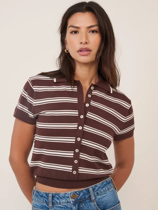 Brown Striped Knitted Polo Top sold by Nobody's Child