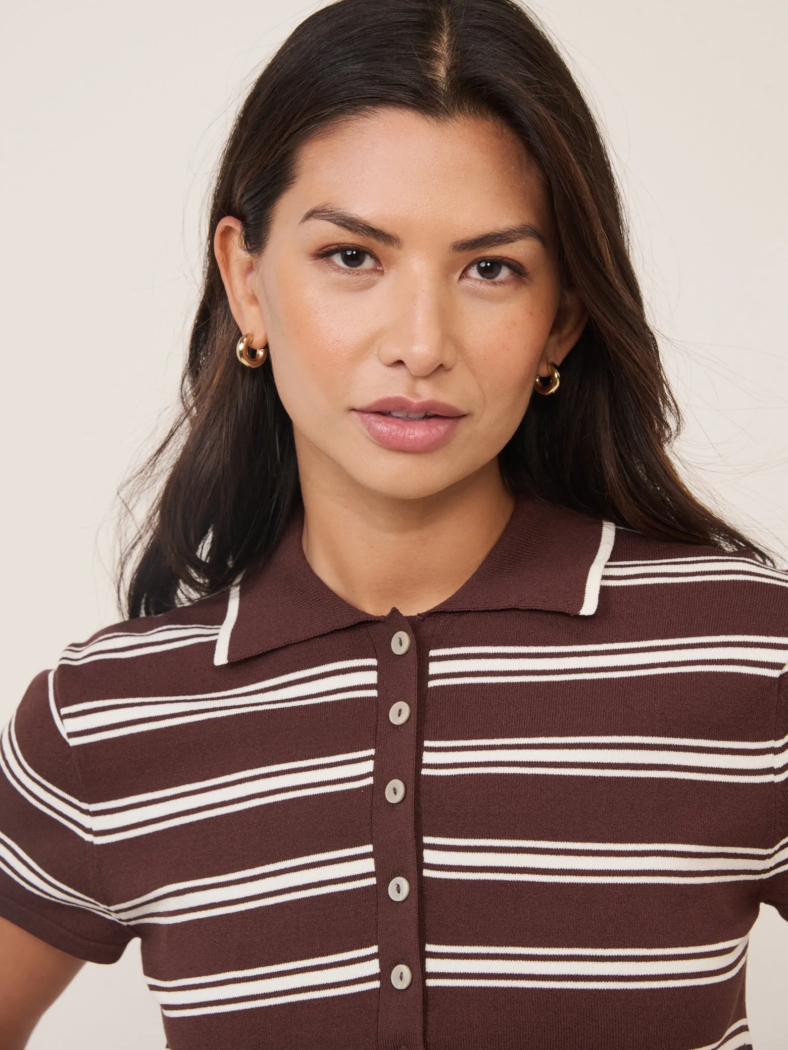Brown Striped Knitted Polo Top sold by Nobody's Child product image thumbnail 2