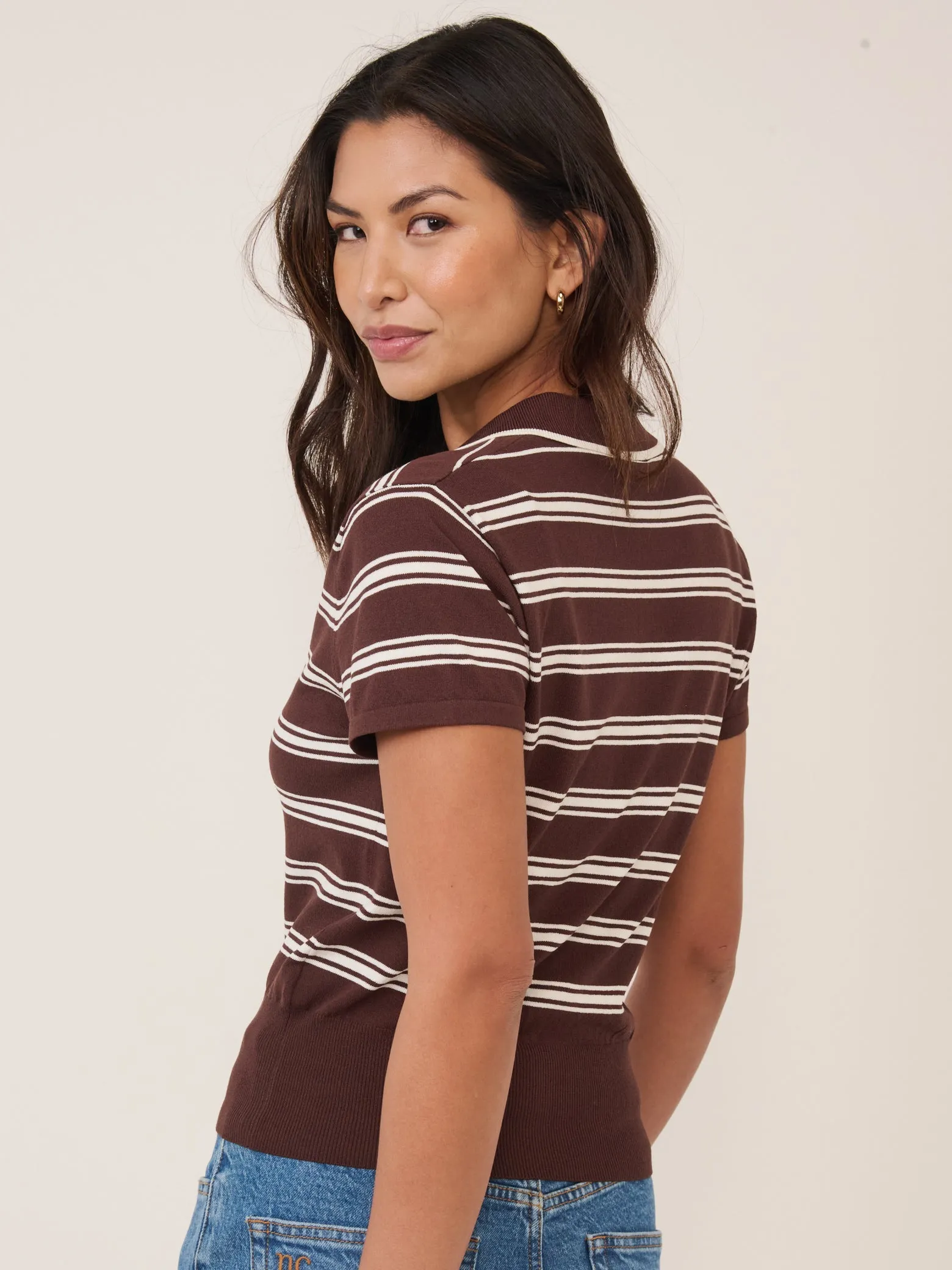 Brown Striped Knitted Polo Top sold by Nobody's Child product image thumbnail 5