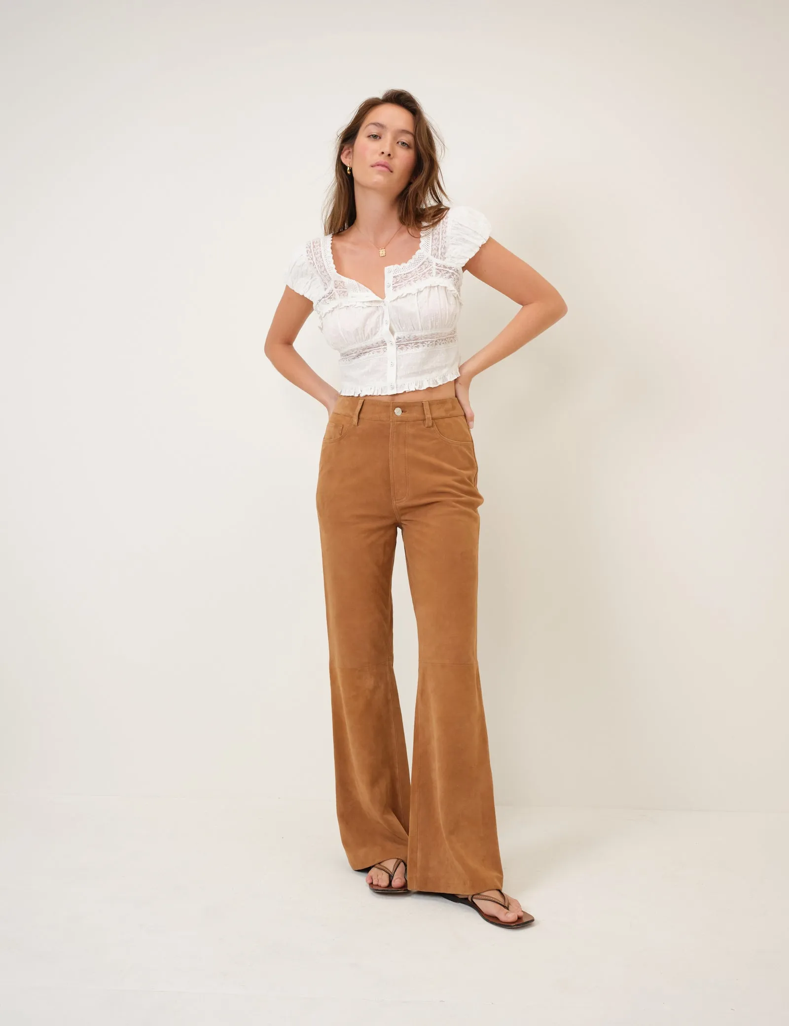Brown Suede Flare Trousers sold by Nobody's Child product image thumbnail 3