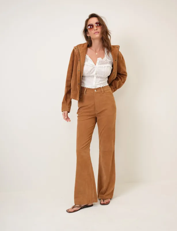 Brown Suede Flare Trousers sold by Nobody's Child
