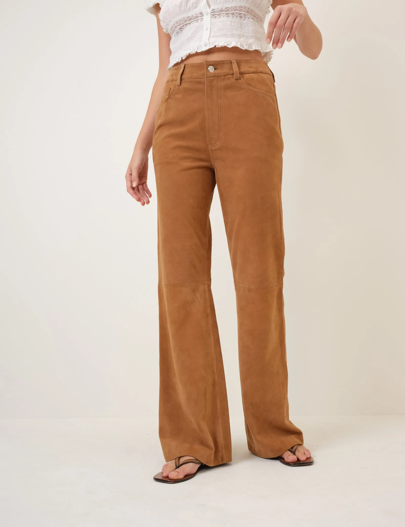 Brown Suede Flare Trousers sold by Nobody's Child product image thumbnail 2