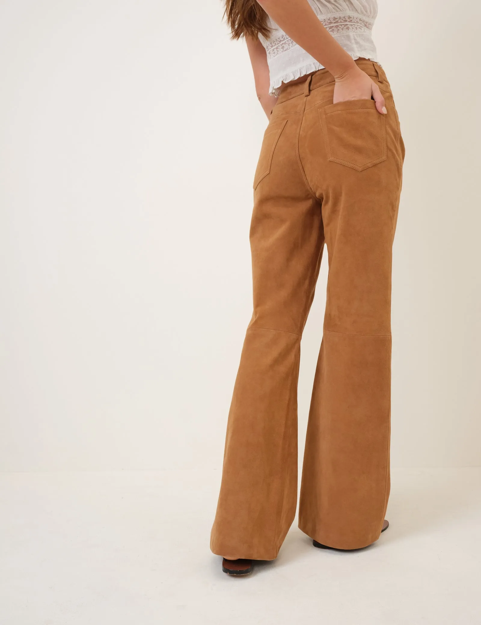 Brown Suede Flare Trousers sold by Nobody's Child product image thumbnail 5