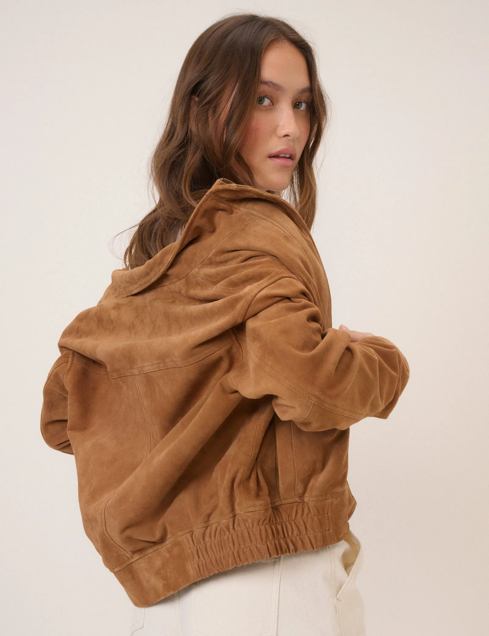 Brown Funnel Neck Suede Bomber sold by Nobody's Child product image thumbnail 4