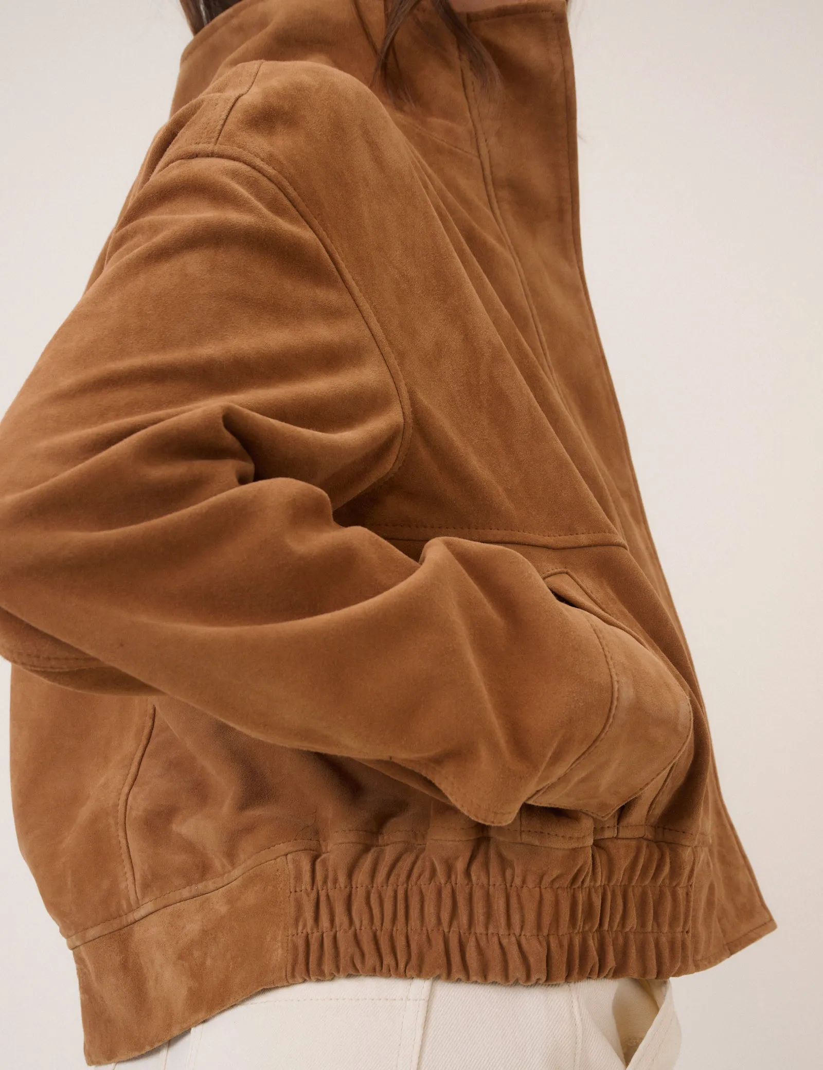 Brown Funnel Neck Suede Bomber sold by Nobody's Child product image thumbnail 3