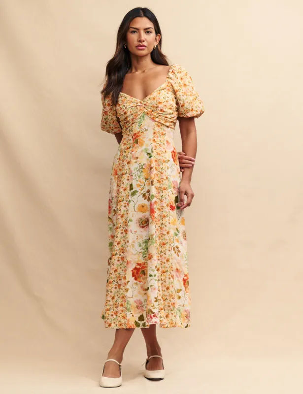 Yellow Floral Peony Midi Dress sold by Nobody's Child
