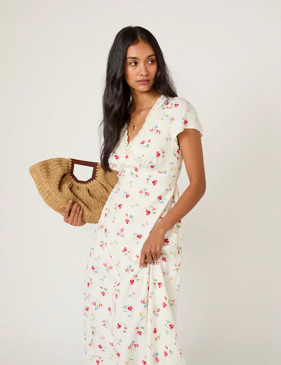 White Floral Lace Trim Kacey Midi Dress sold by Nobody's Child product image thumbnail 2