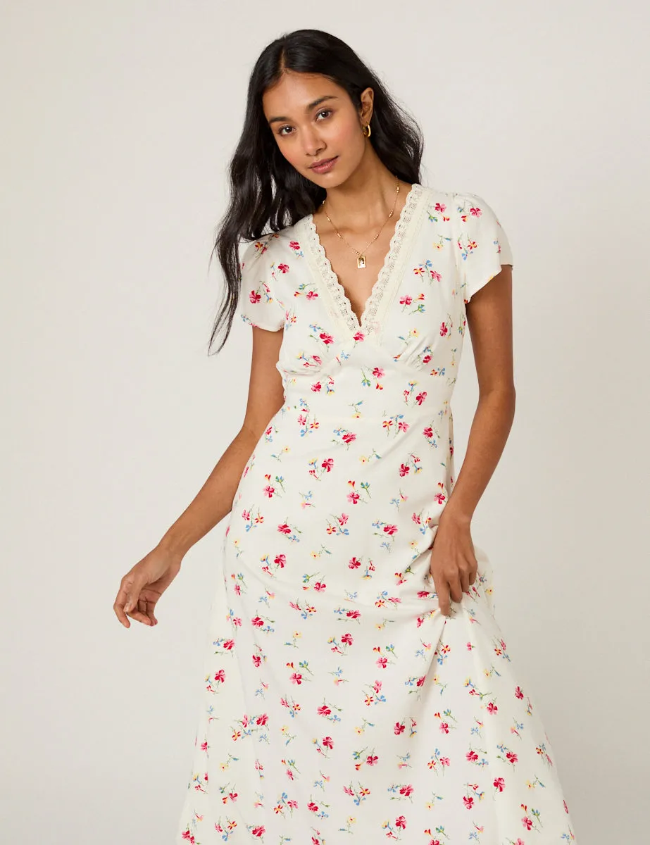 White Floral Lace Trim Kacey Midi Dress sold by Nobody's Child product image thumbnail 4