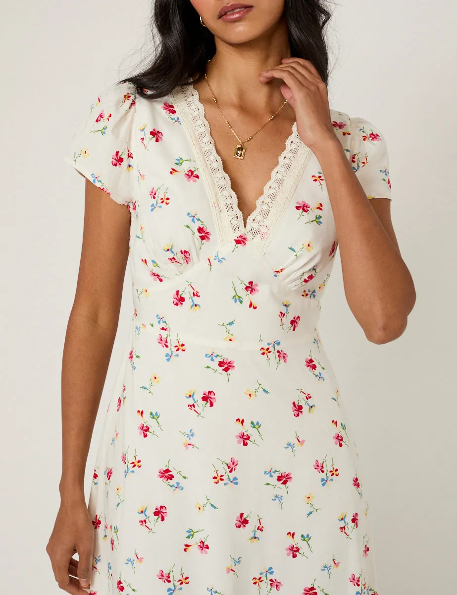 White Floral Lace Trim Kacey Midi Dress sold by Nobody's Child product image thumbnail 5