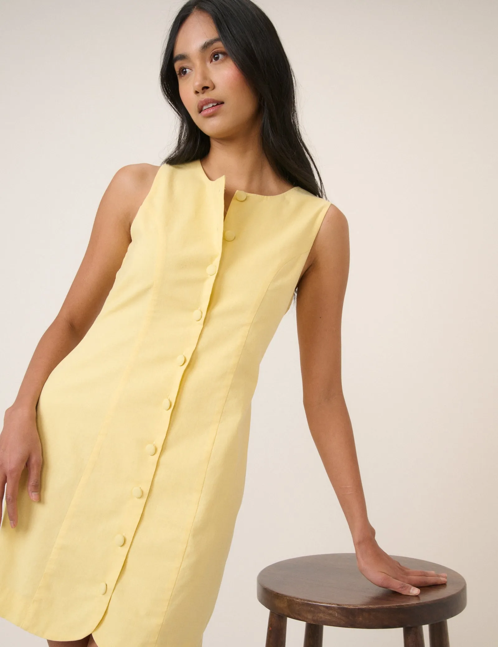 Yellow Button Through Tailored Polly Mini Dress sold by Nobody's Child product image thumbnail 2