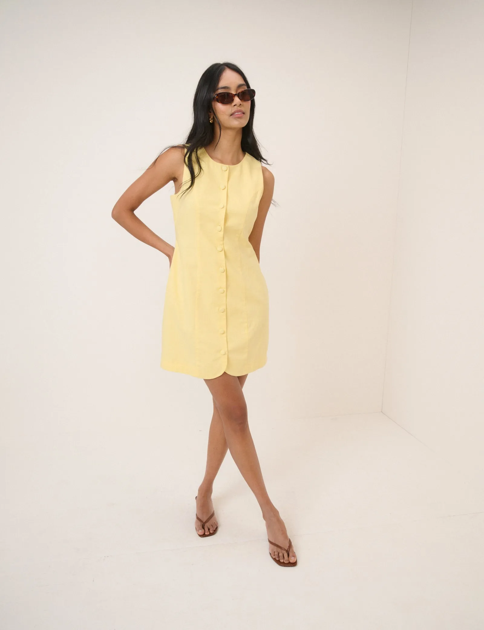 Yellow Button Through Tailored Polly Mini Dress sold by Nobody's Child product image thumbnail 5