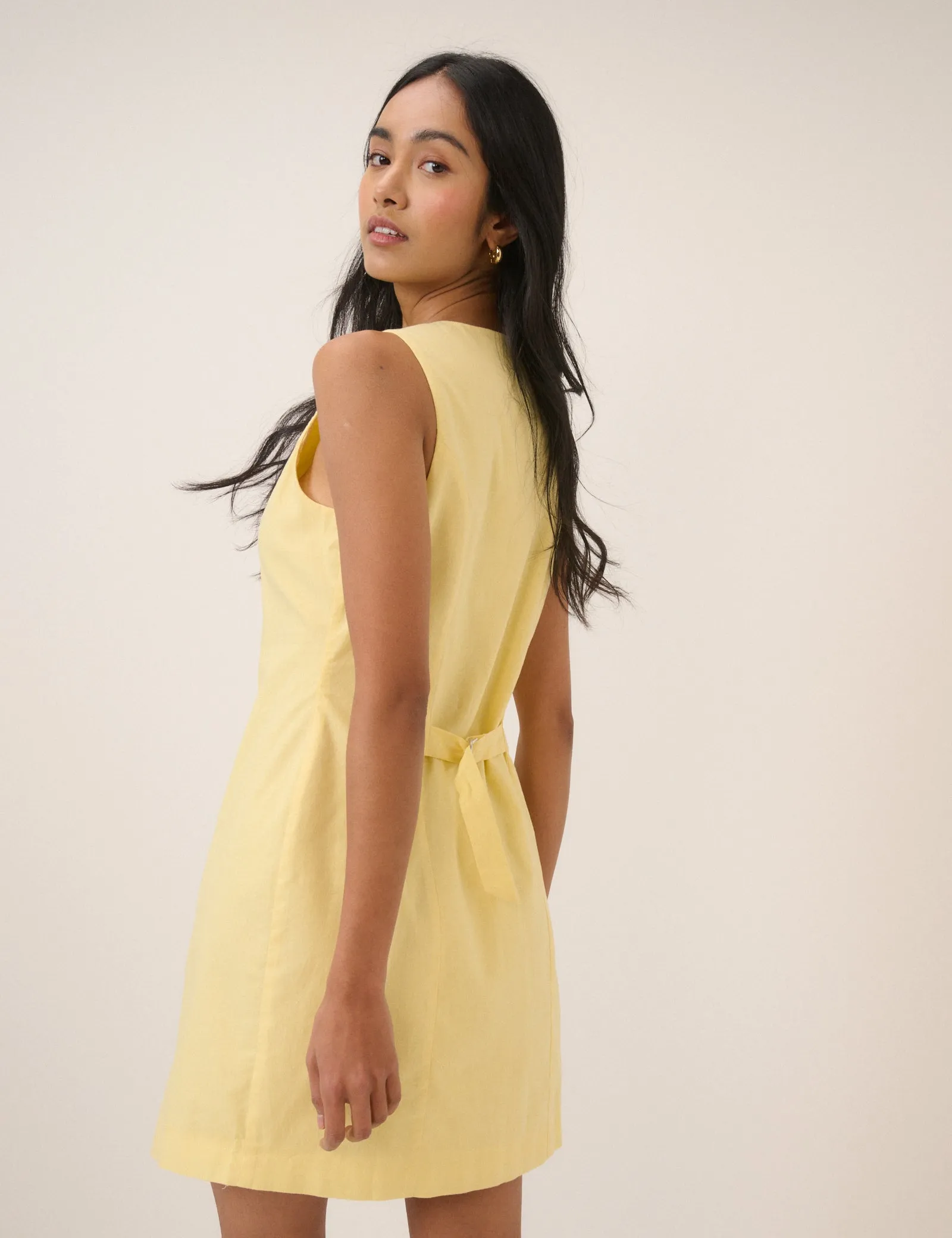 Yellow Button Through Tailored Polly Mini Dress sold by Nobody's Child product image thumbnail 3
