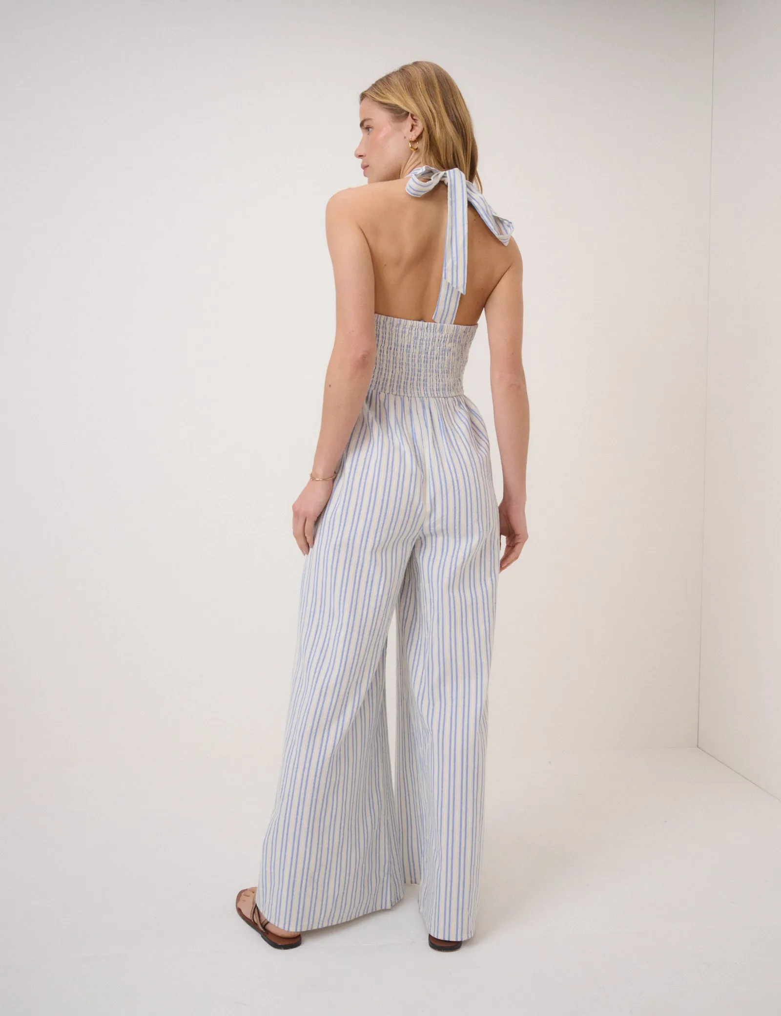 Blue Pinstripe Halter Neck Tizzy Jumpsuit sold by Nobody's Child product image thumbnail 5