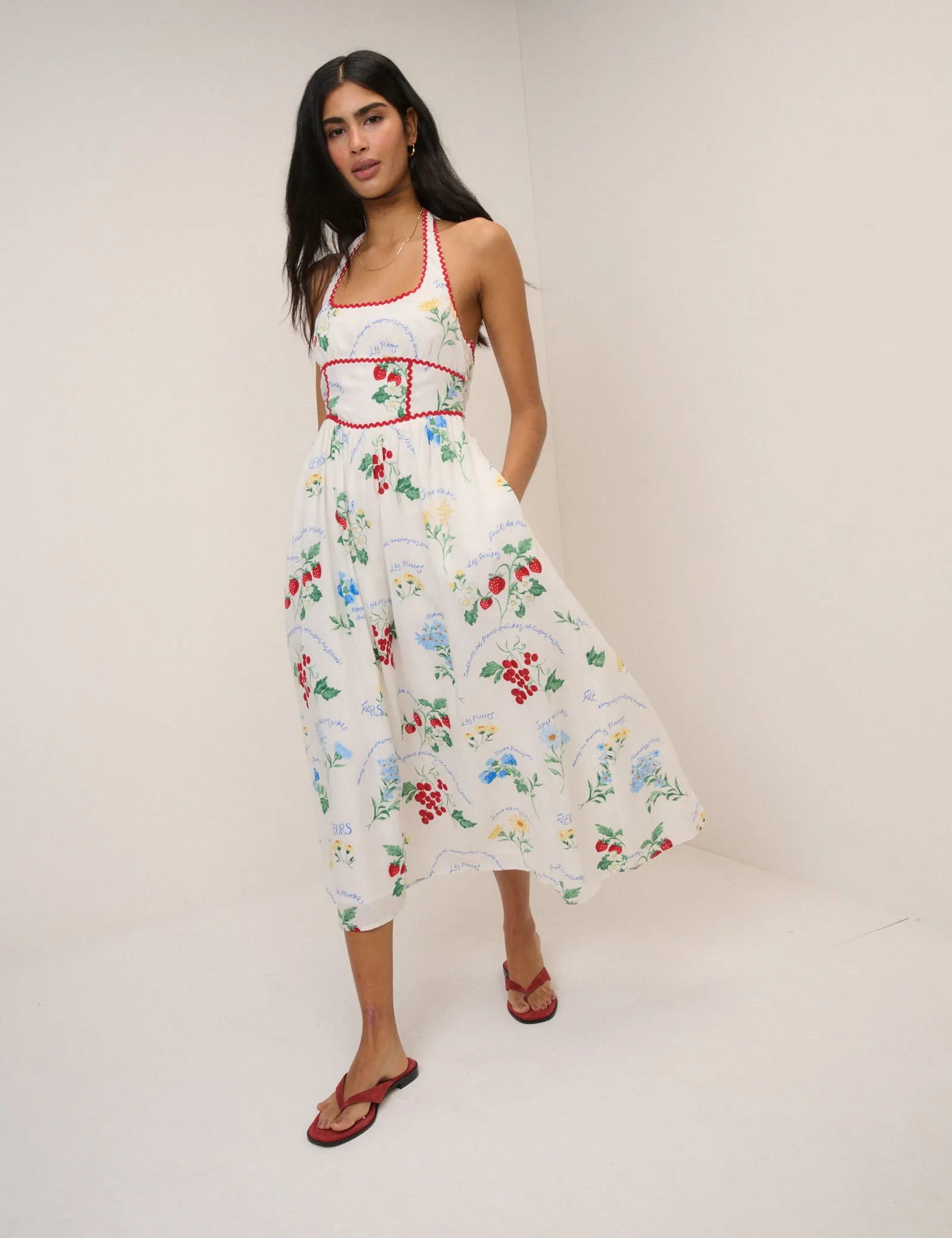 White Printed Halterneck Hallie Midi Dress sold by Nobody's Child product image thumbnail 4