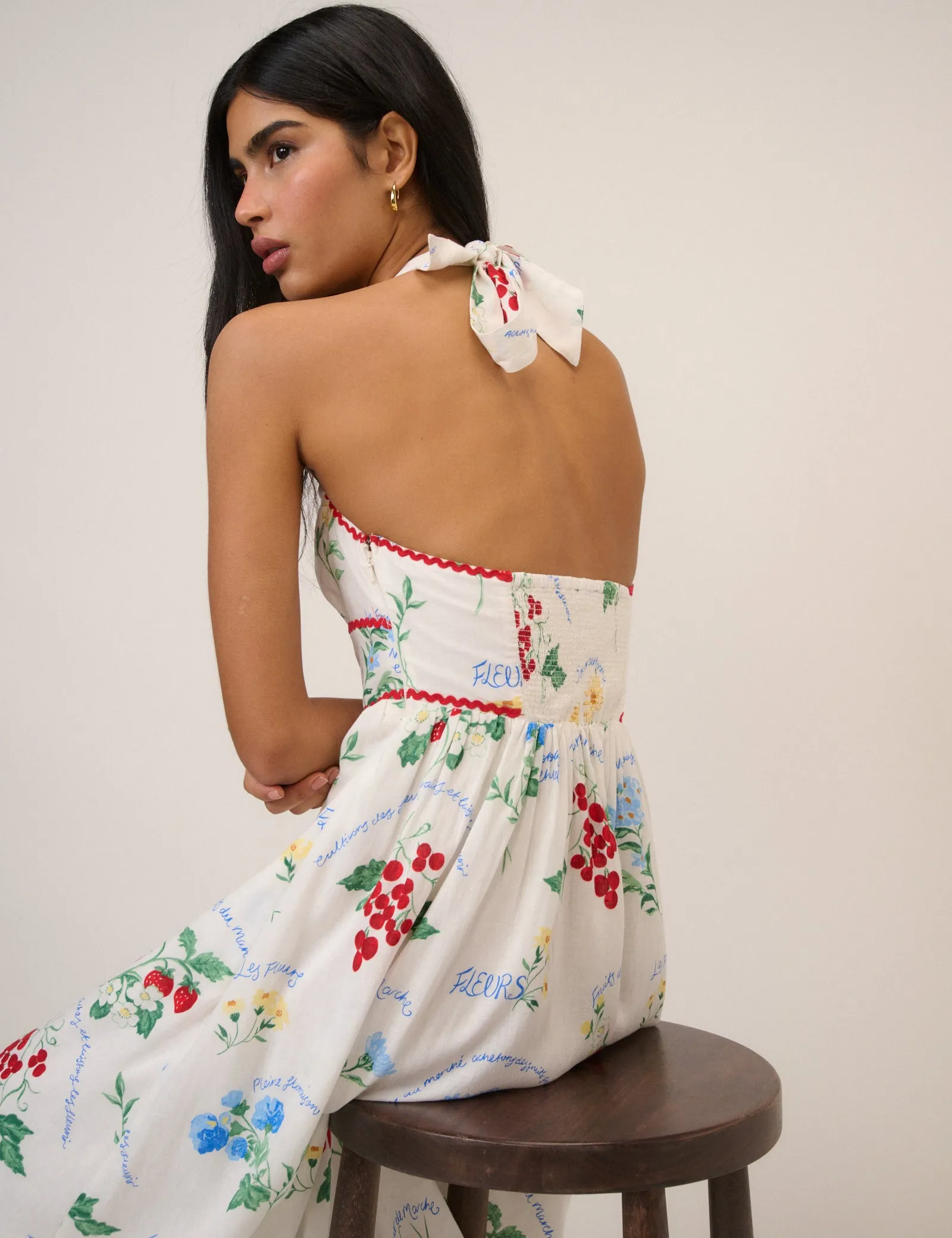 White Printed Halterneck Hallie Midi Dress sold by Nobody's Child product image thumbnail 2