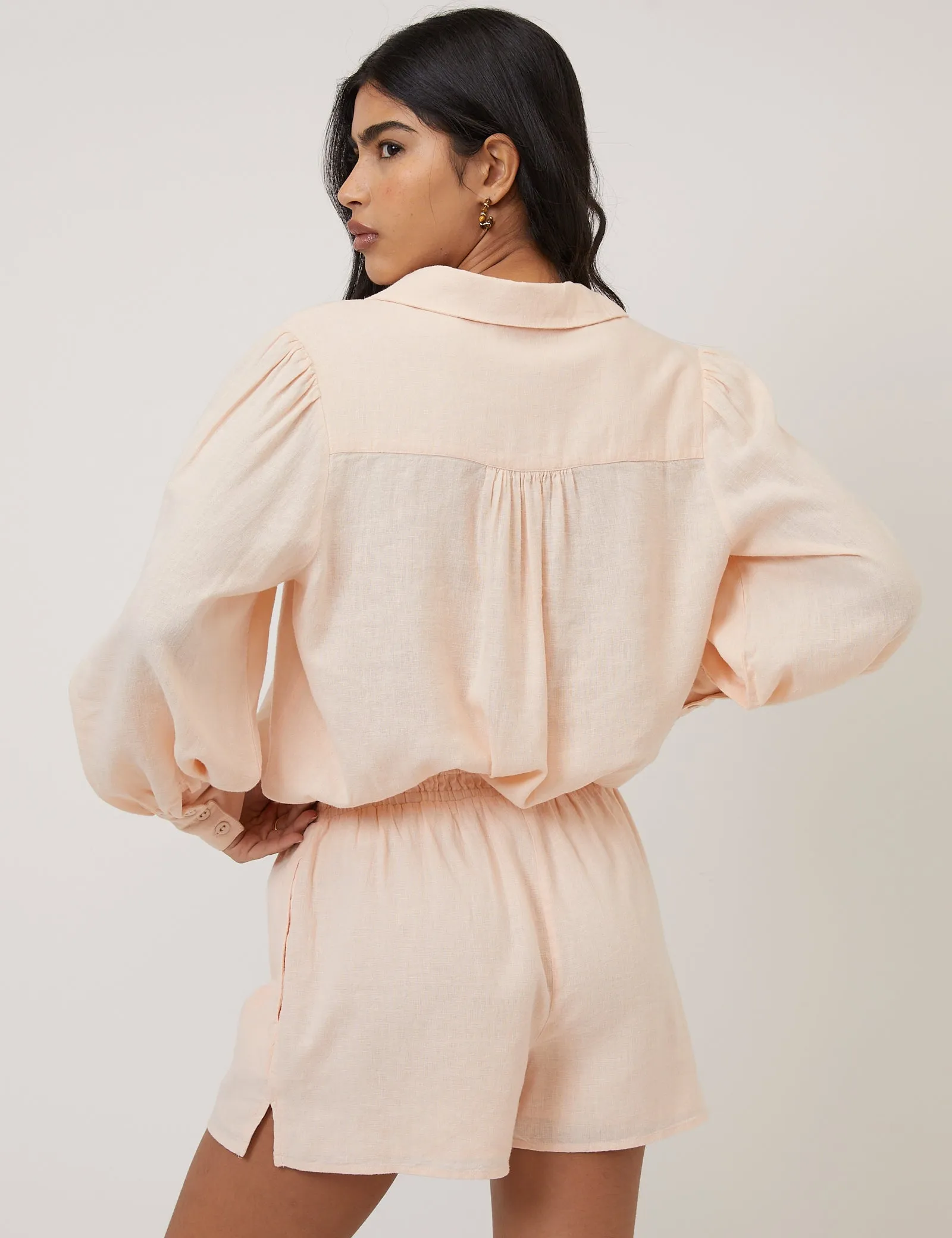 Peach Linen-Blend Elasticated Waist Shorts sold by Nobody's Child product image thumbnail 4